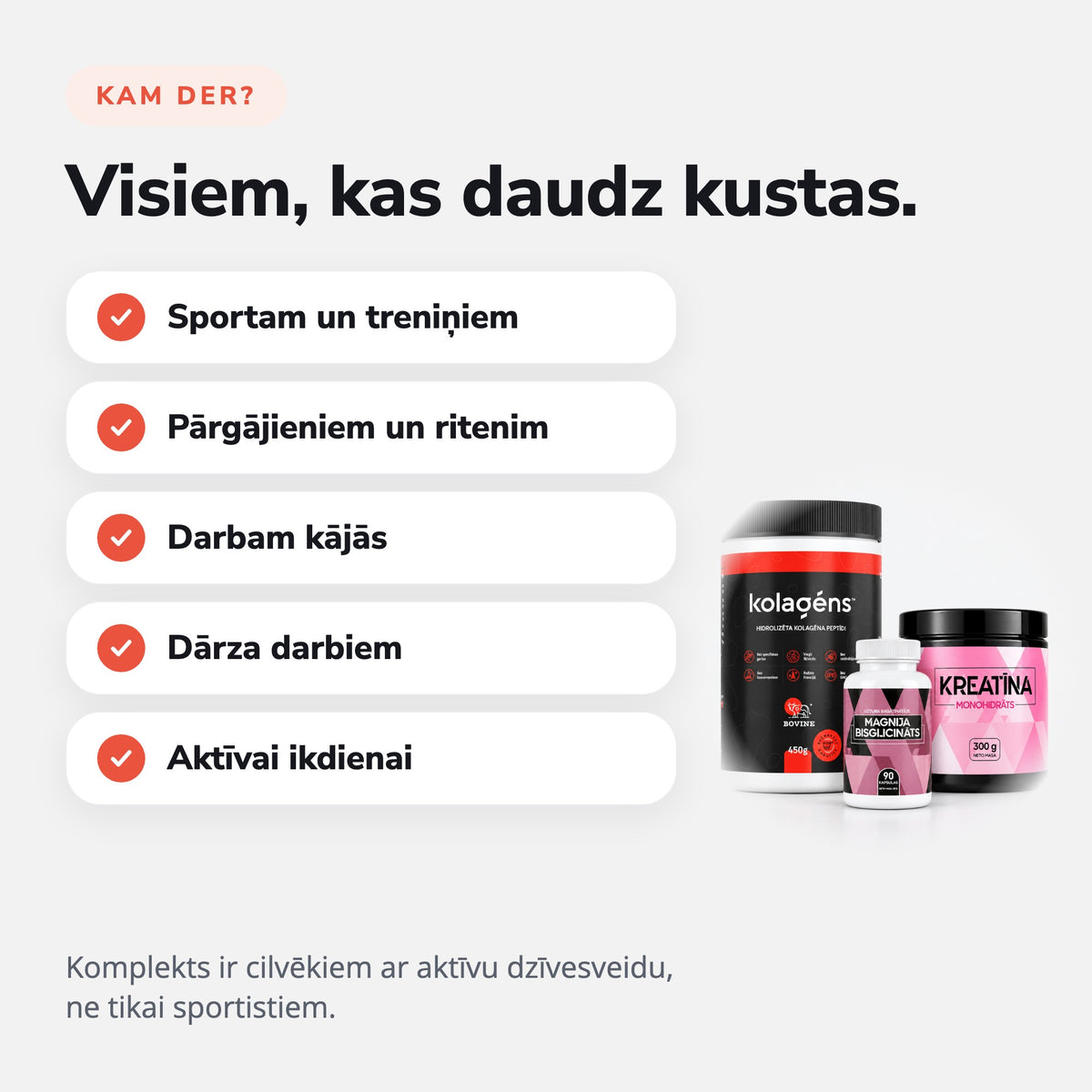 Komplekts Sportam (Kolagēns + Kreatīns + Magnijs): Visiem, kas daudz kustas