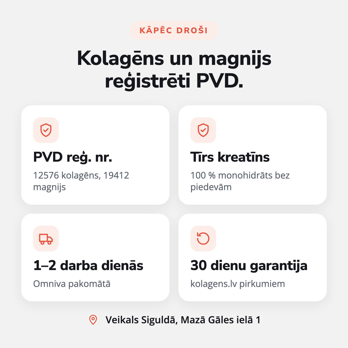 Komplekts Sportam (Kolagēns + Kreatīns + Magnijs): Kolagēns un magnijs reģistrēti PVD