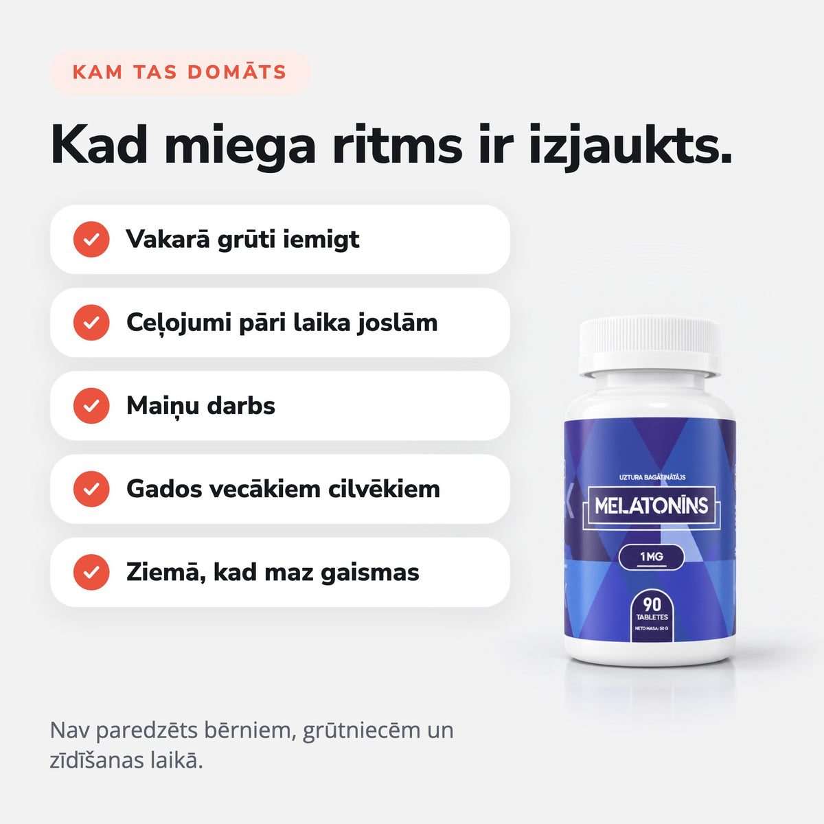 Melatonīns 1 mg 90 tabletes: Kad miega ritms ir izjaukts