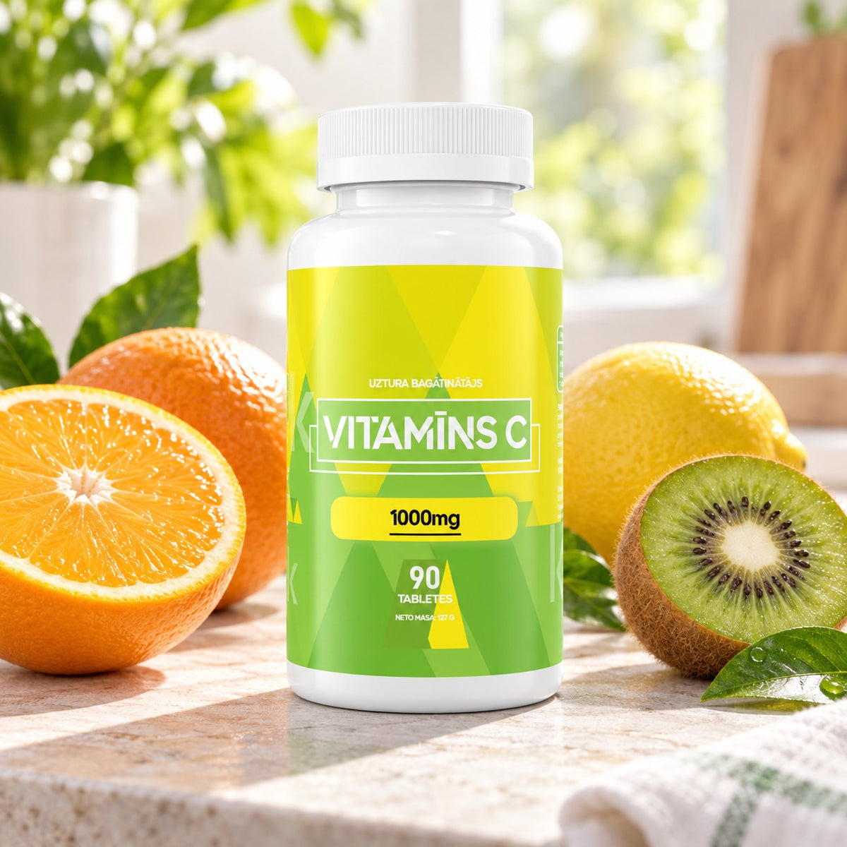 Vitamīns C 1000 mg ar apelsīniem, citronu un kivi
