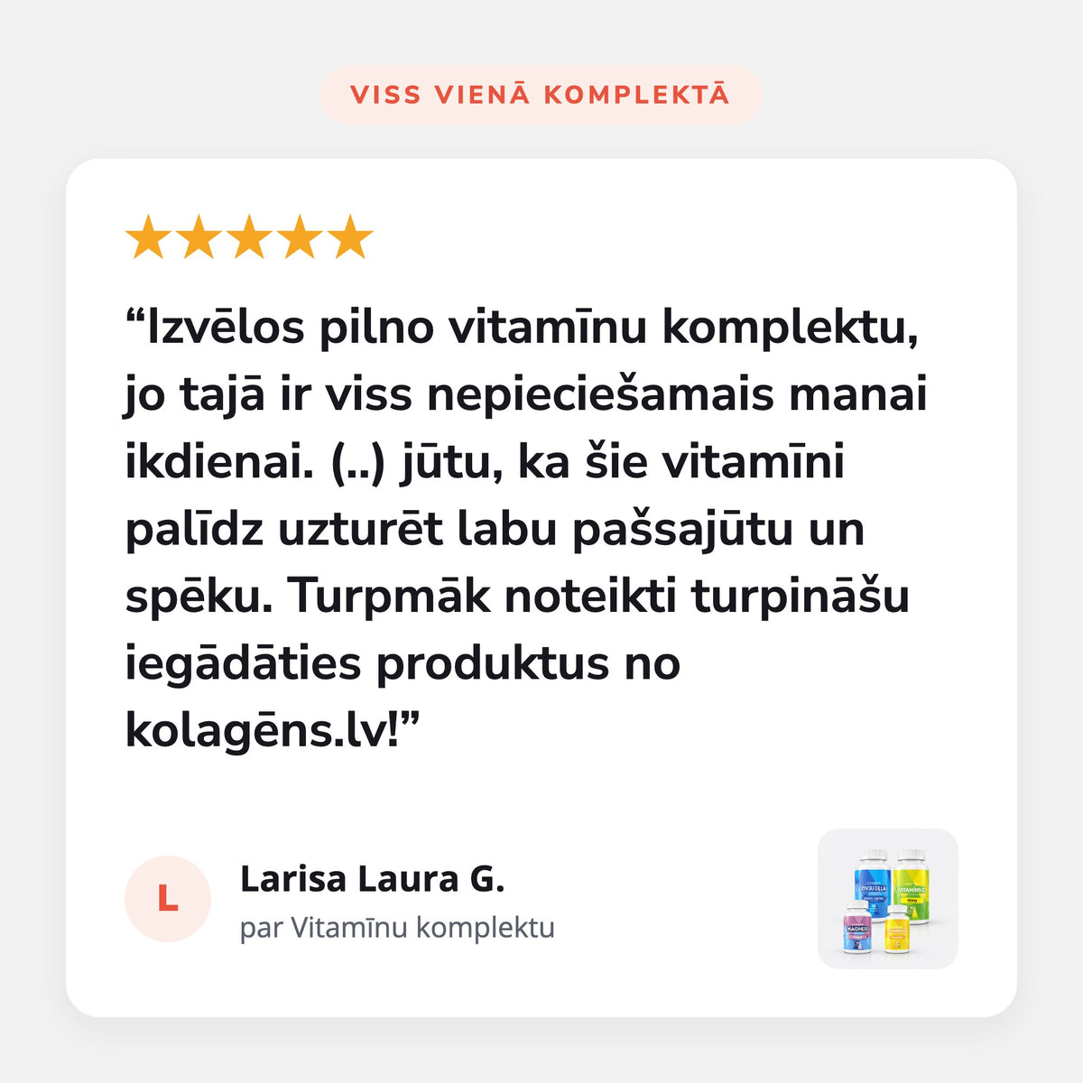 Atsauksme par Vitamīnu komplekts (C, D3, Magnijs + B6, Zivju eļļa): Viss vienā komplektā