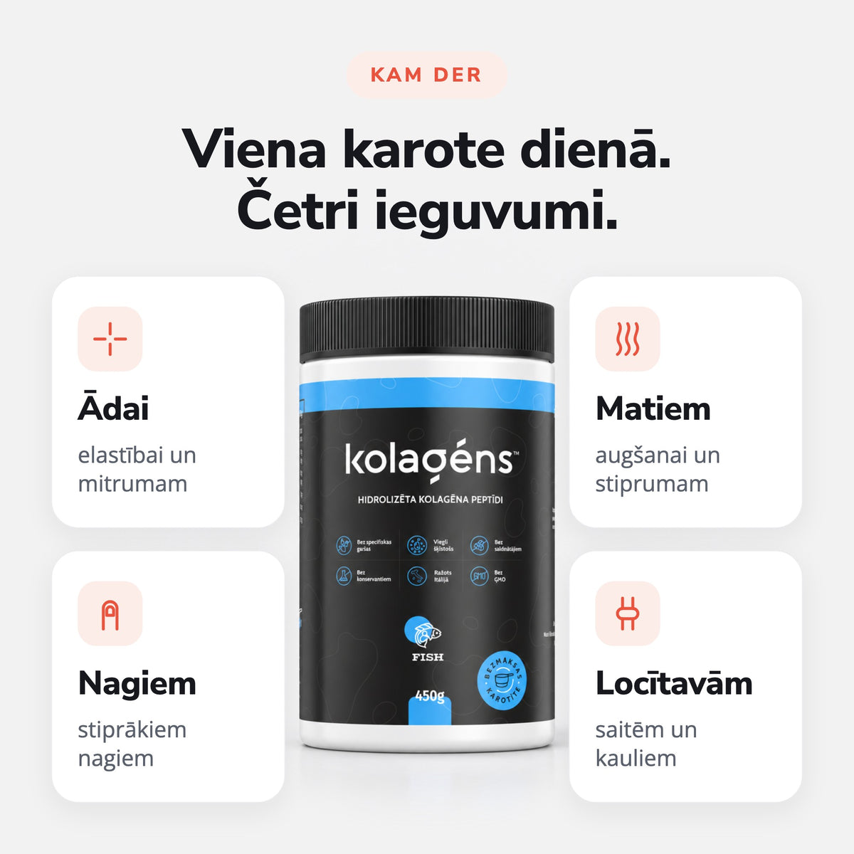 Zivju Kolagēns™ ieguvumi: ādai, matiem, nagiem un locītavām