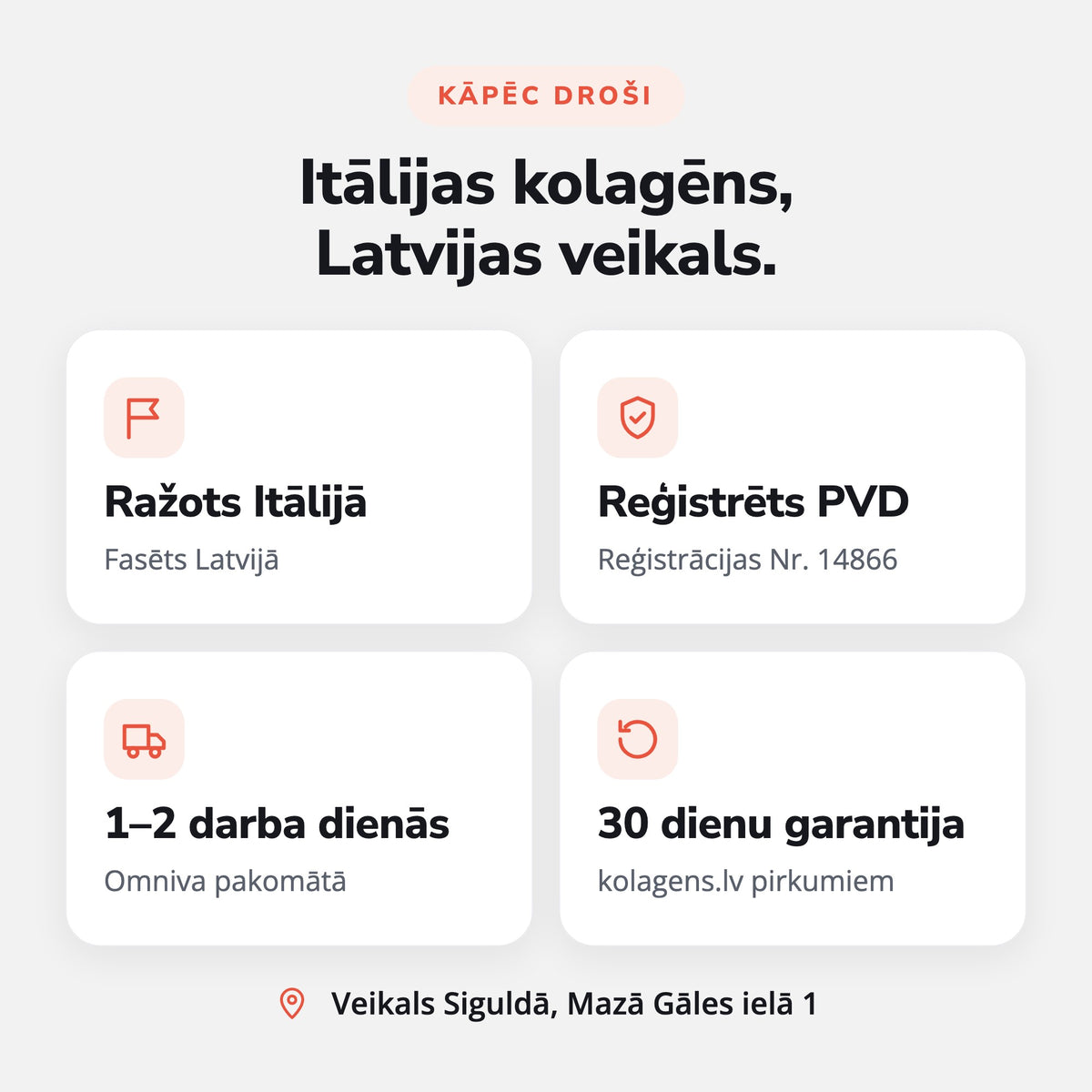 Ražots Itālijā, fasēts Latvijā, reģistrēts PVD, piegāde 1–2 darba dienās