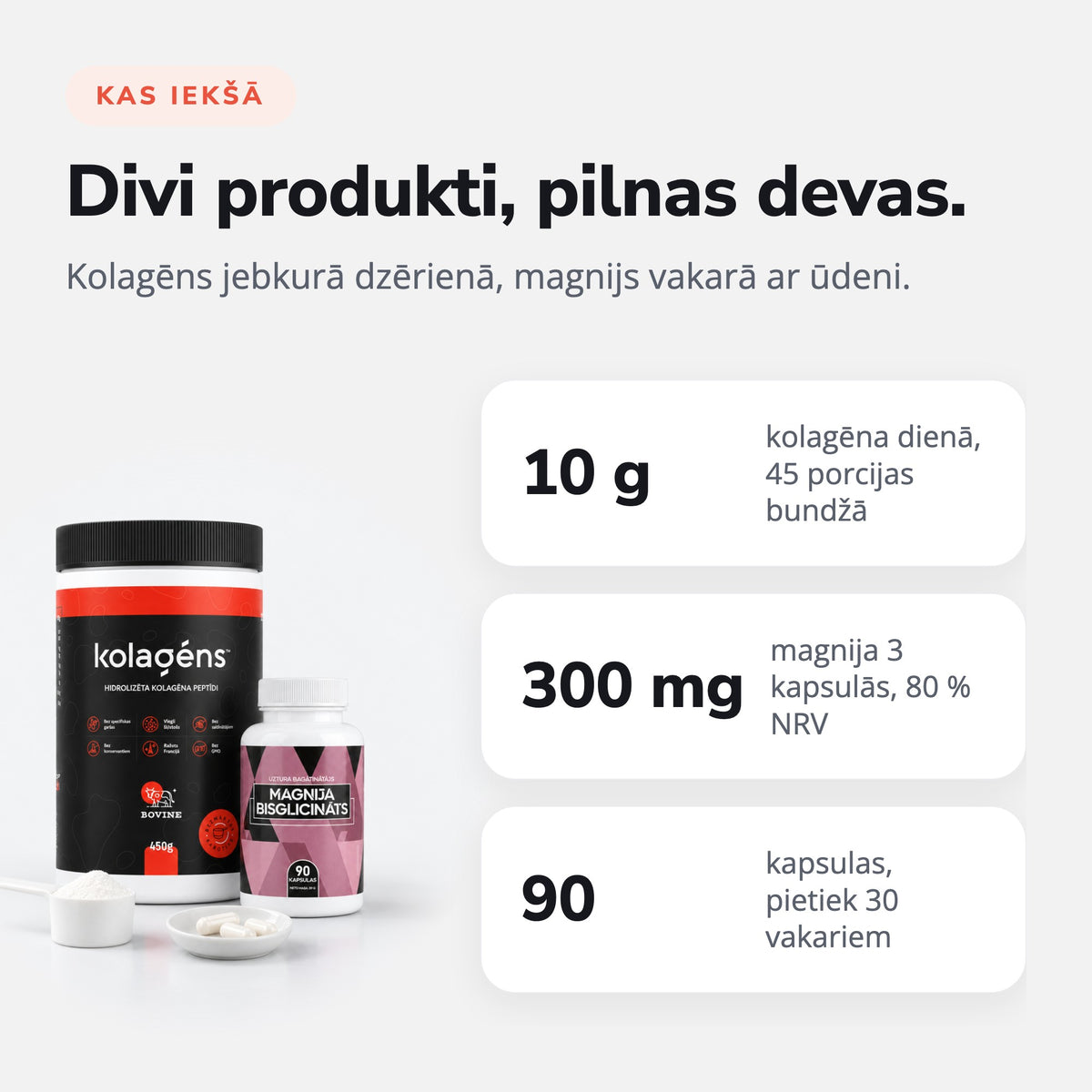 Komplekts Mieram (Kolagēns + Magnija bisglicināts): Divi produkti, pilnas devas