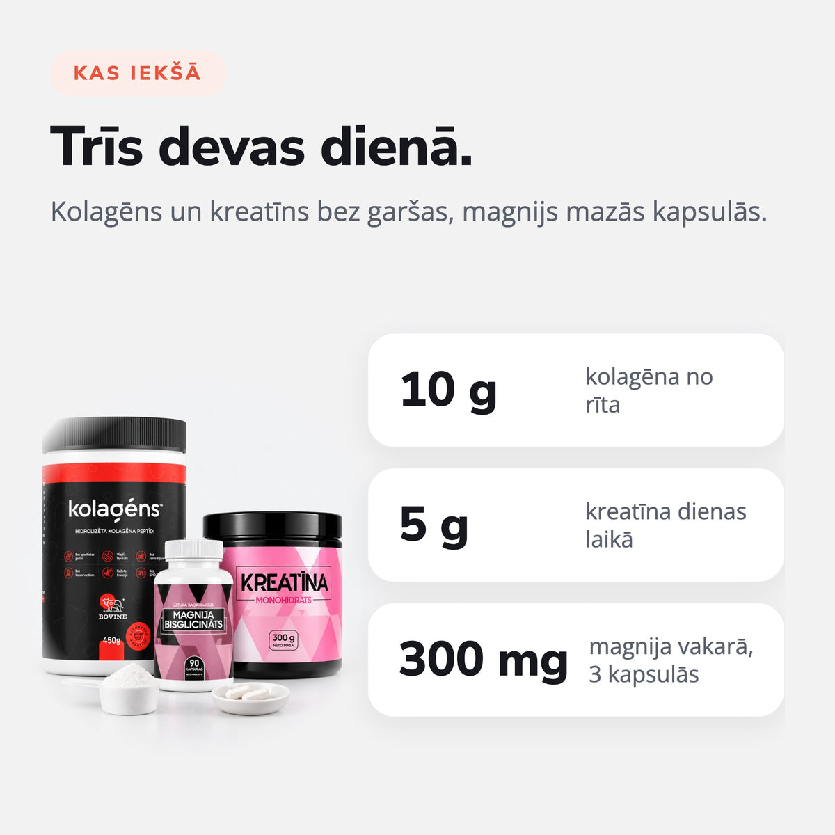 Komplekts Sportam (Kolagēns + Kreatīns + Magnijs): Trīs devas dienā