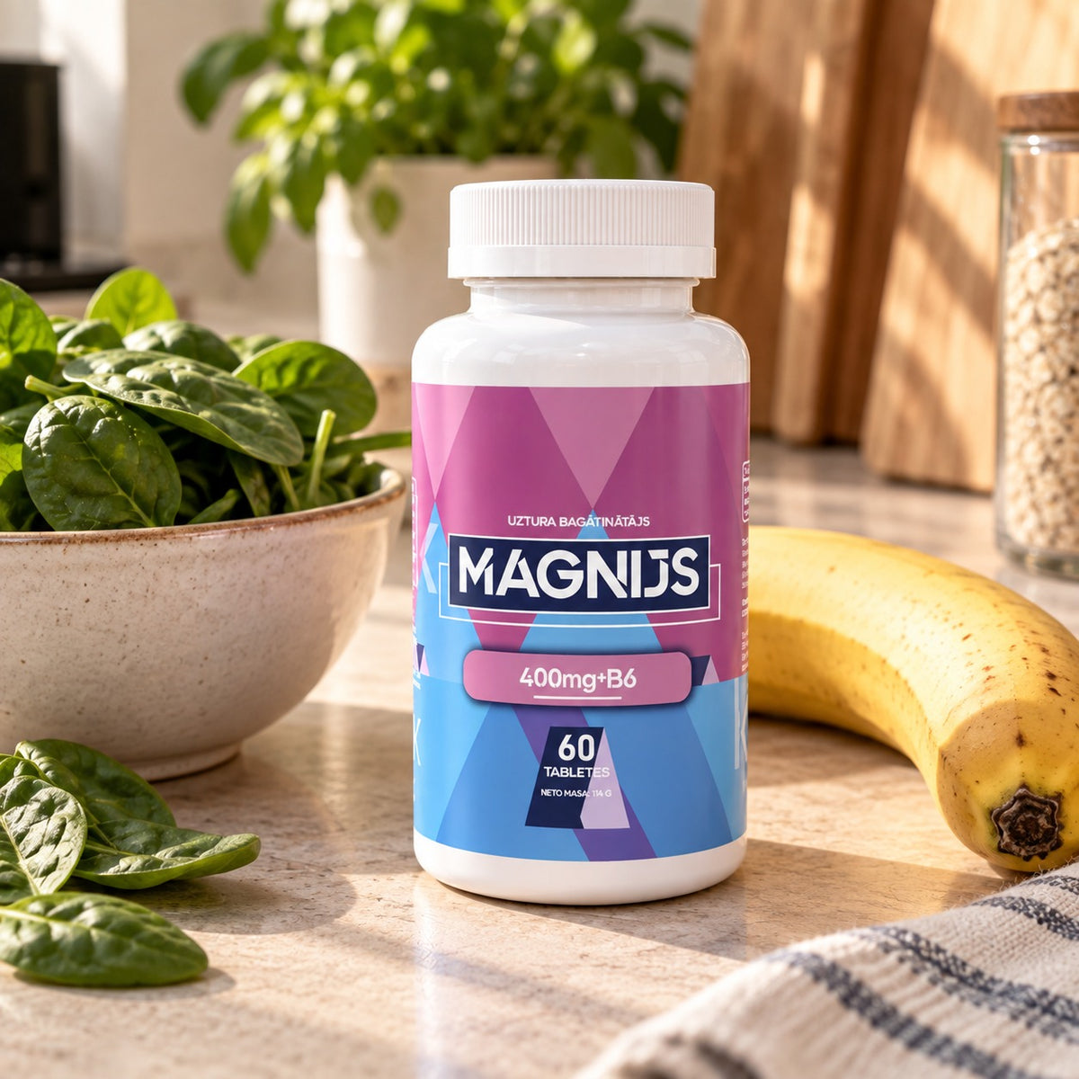 Magnijs 400 mg + B6 virtuvē ar spinātiem