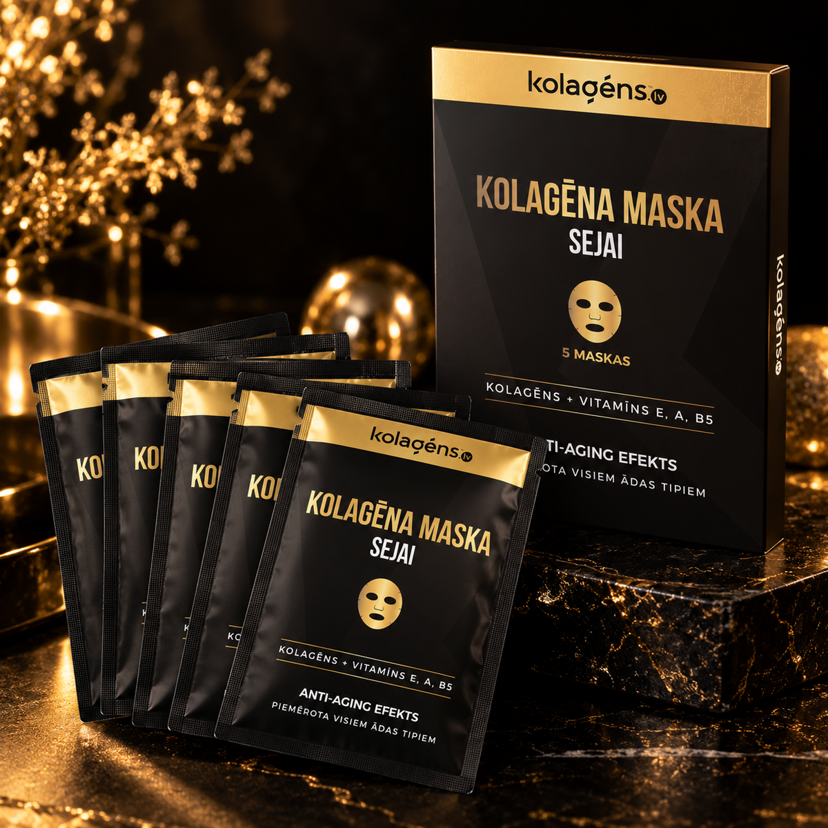 Kolagēna maska sejai, kaste un 5 maisiņi