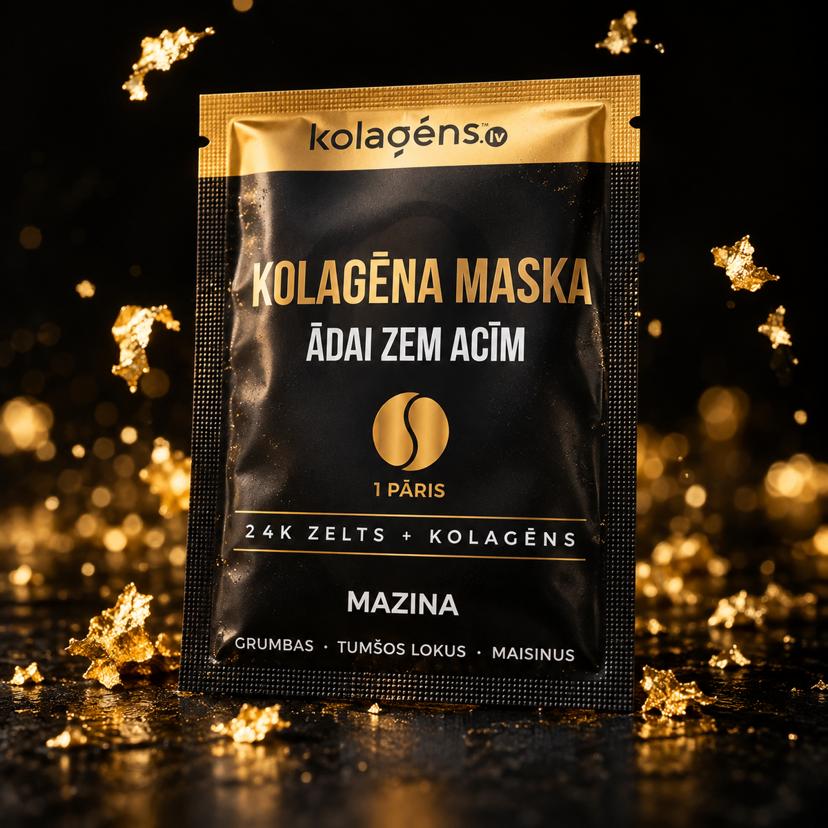 Kolagēna maska ādai zem acīm ar 24K zelta pārslām