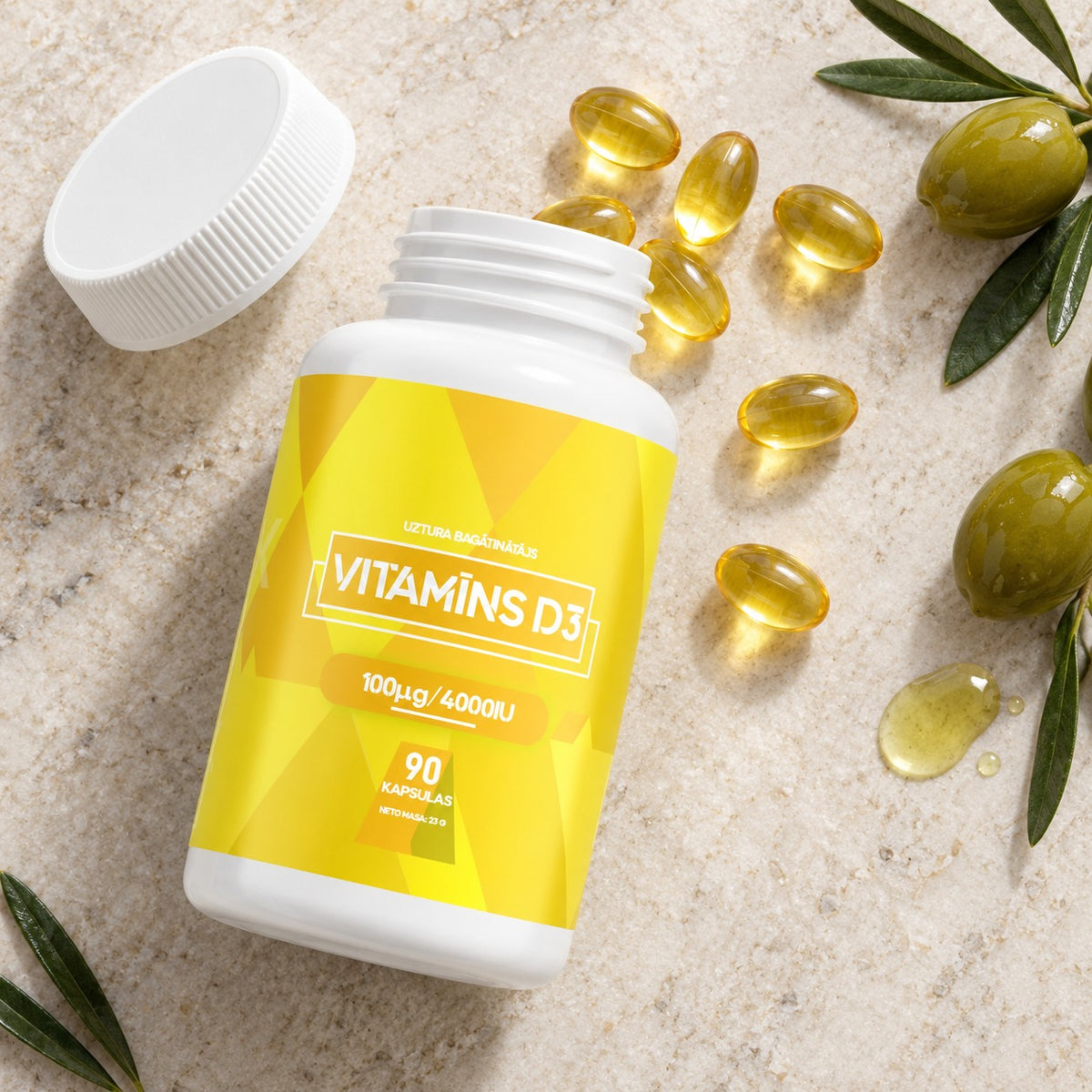 Vitamīna D3 kapsulas olīveļļā