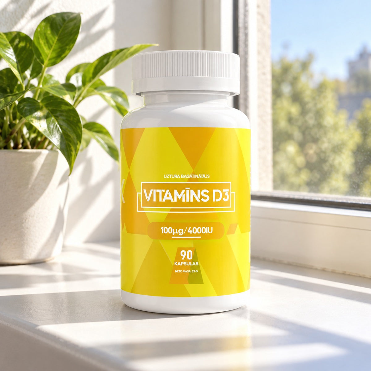 Vitamīns D3 4000 IU uz palodzes saulē