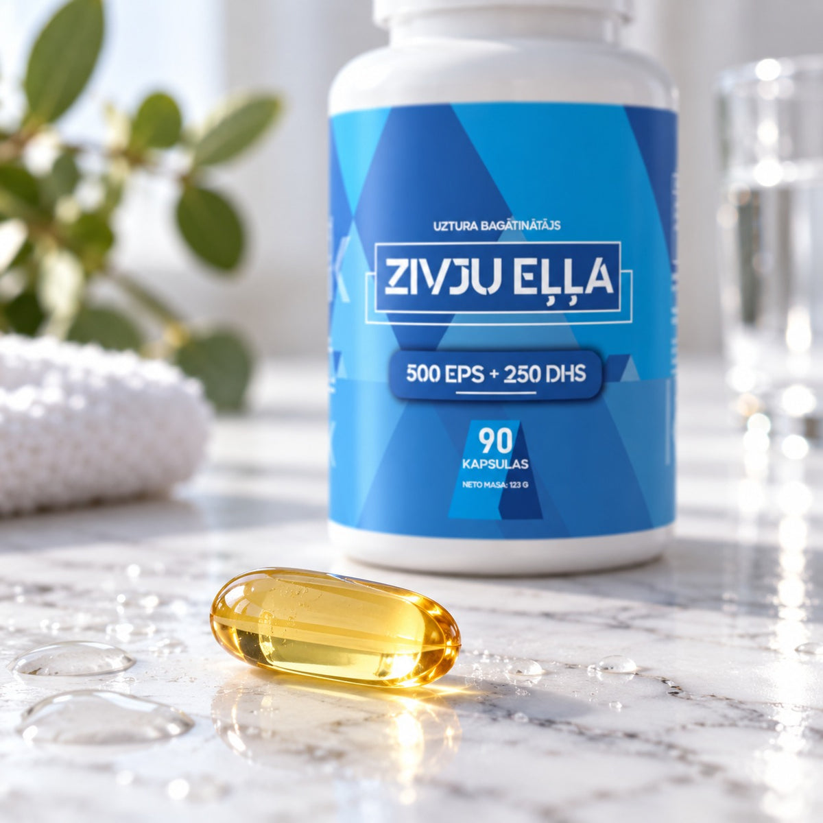Zivju eļļas kapsula tuvplānā