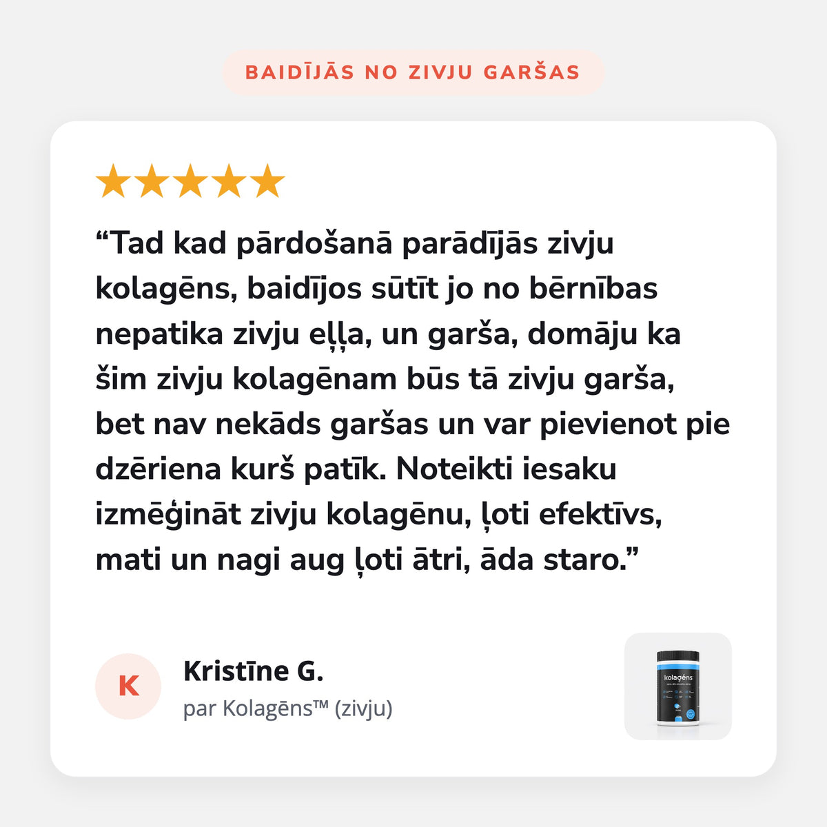 Klientes atsauksme par zivju kolagēnu: nav zivju garšas